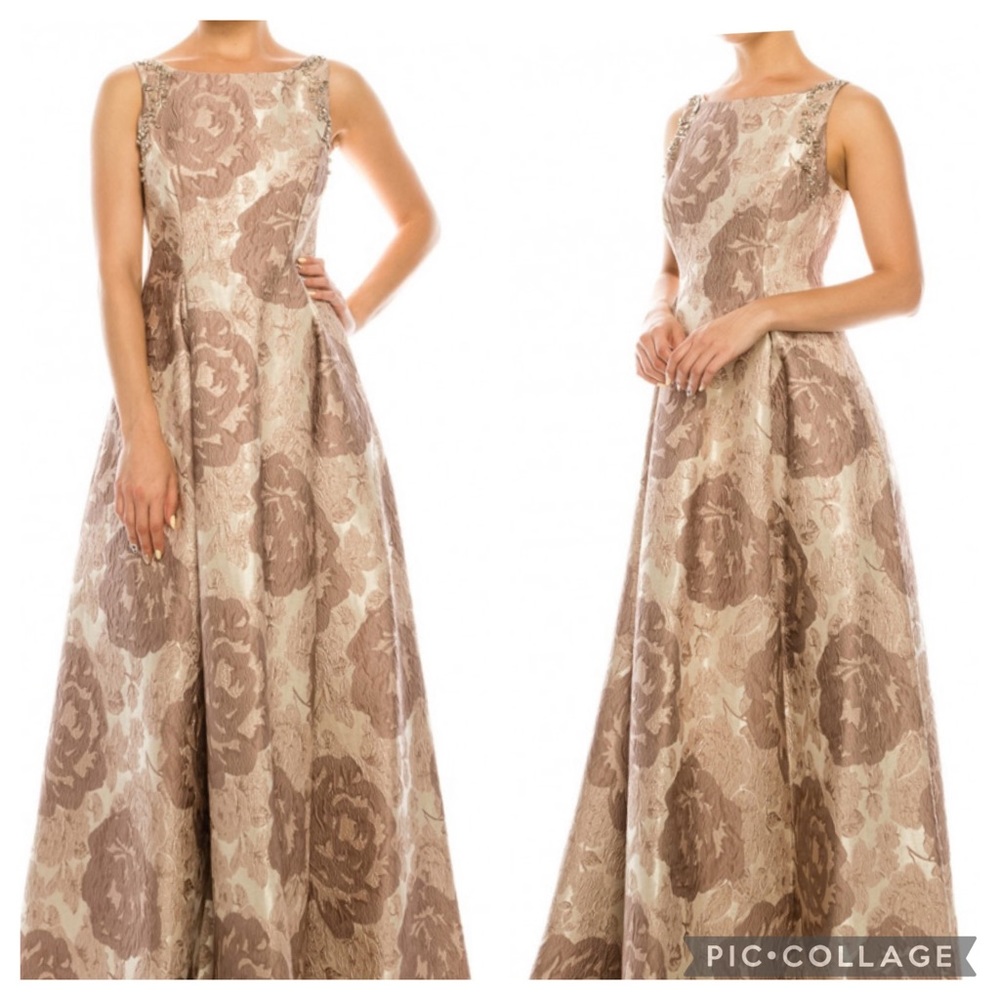 Adrianna-Papell Jacquard sleeveless long Gown - Picture 1 of 12